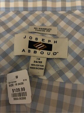 Joseph Abboud Light Blue and White Check Dress Shirt